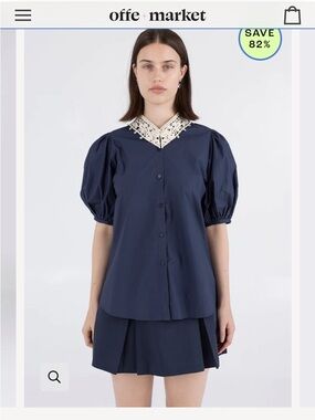 Wray NWT Emma top navy blue ivory crochet